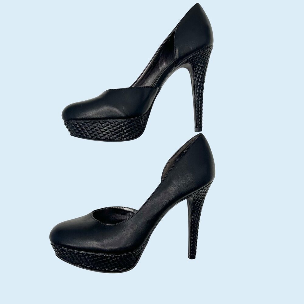 SEXY NINE WEST BLACK STUD PATTERN PLATFORM D'ORSAY HIGH HEELS - 7.5